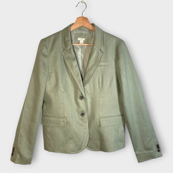 J Crew Linen Blazer 12 Green Officecore - Picture 1 of 7